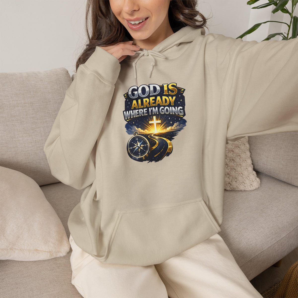 Faith Hoodie — "God Is Already Where I’m Going" Christian Pullover