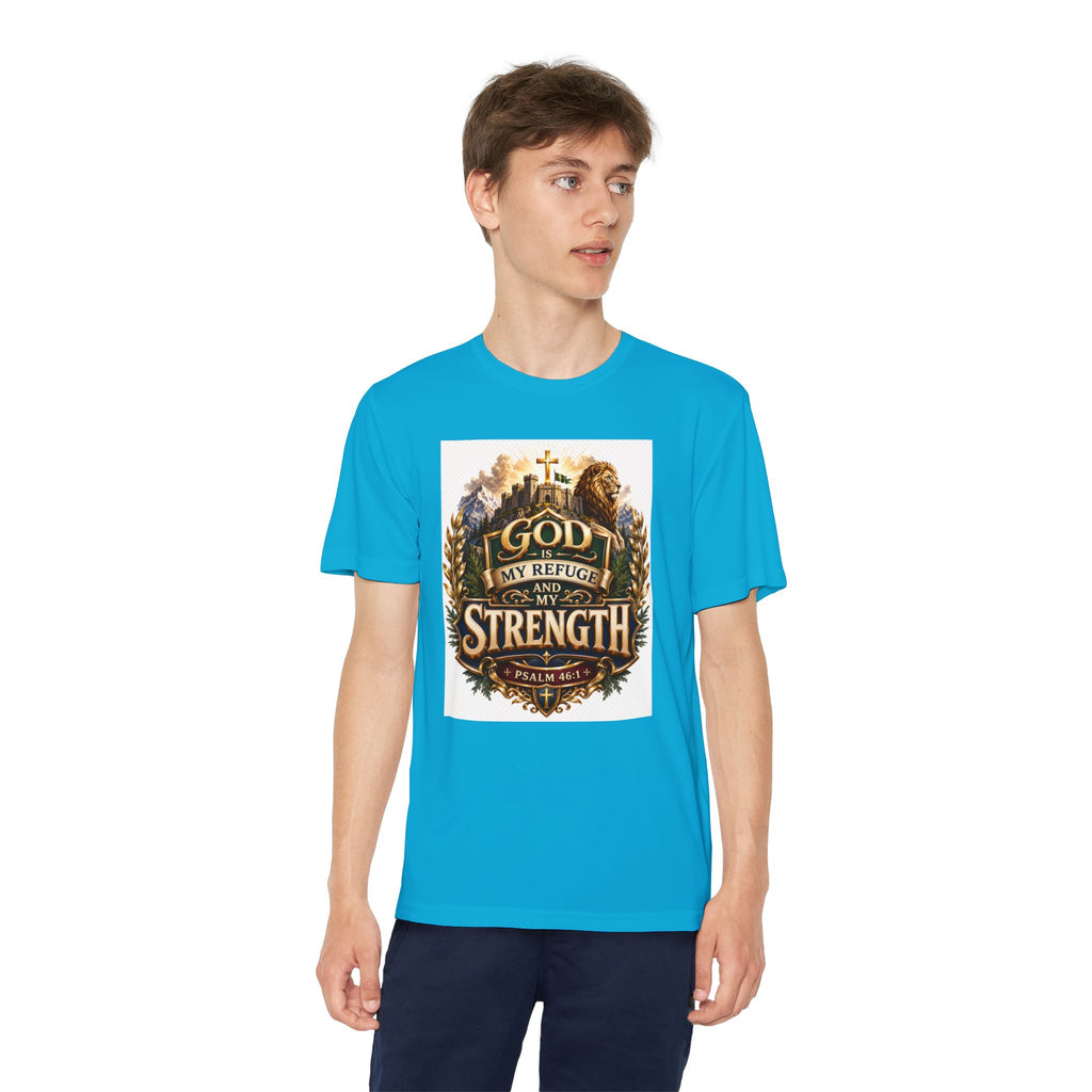 Faith Youth T‑Shirt — "God My Refuge and Strength" Christian Tee (Psalm 46:1)