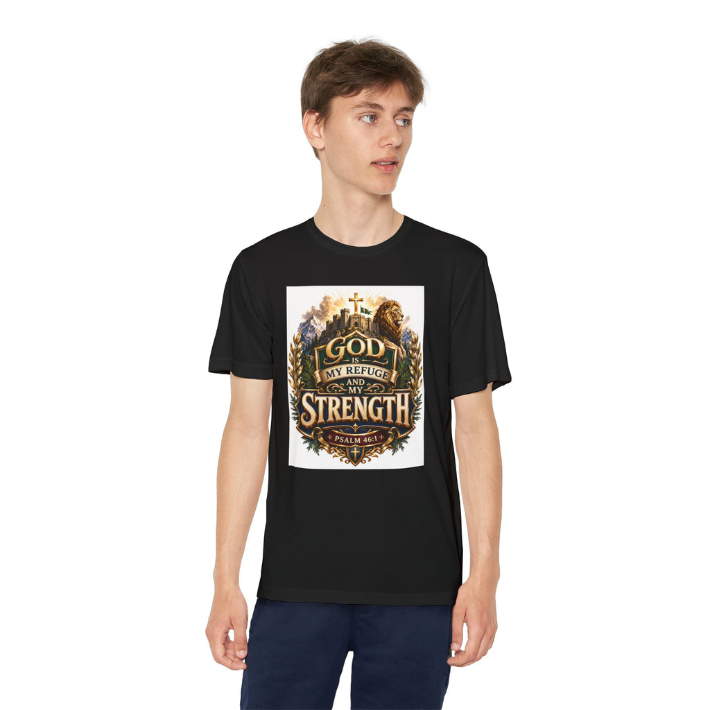 Faith Youth T‑Shirt — "God My Refuge and Strength" Christian Tee (Psalm 46:1)