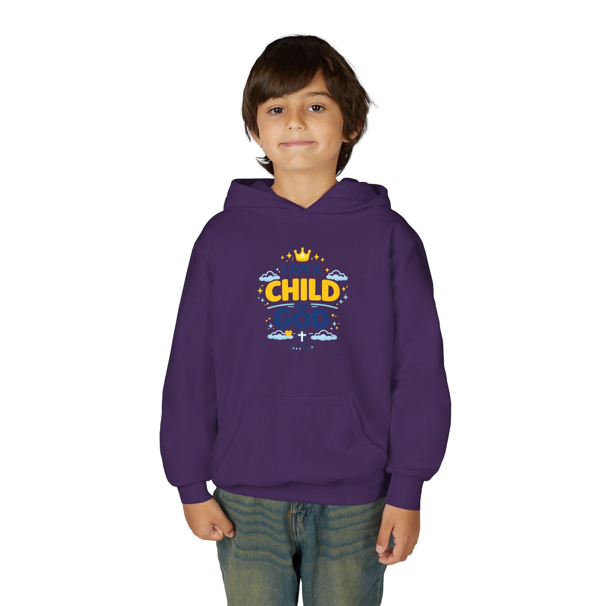 Youth Hoodie — "I Am a Child of God" Christian Kids Pullover (John 1:12)