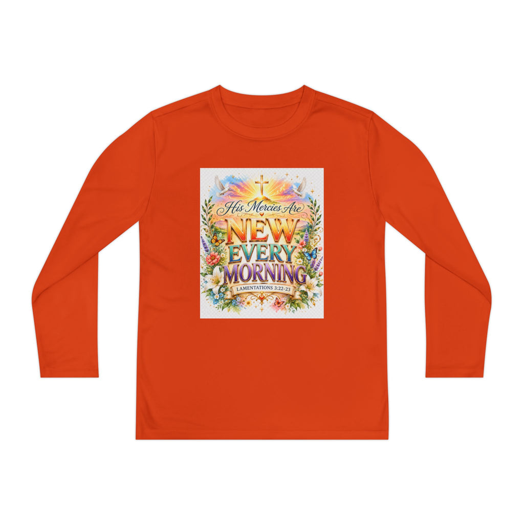 Christian Kids Long Sleeve T-Shirt – "His Mercies Are New Every Morning" Floral Inspirational Youth Tee