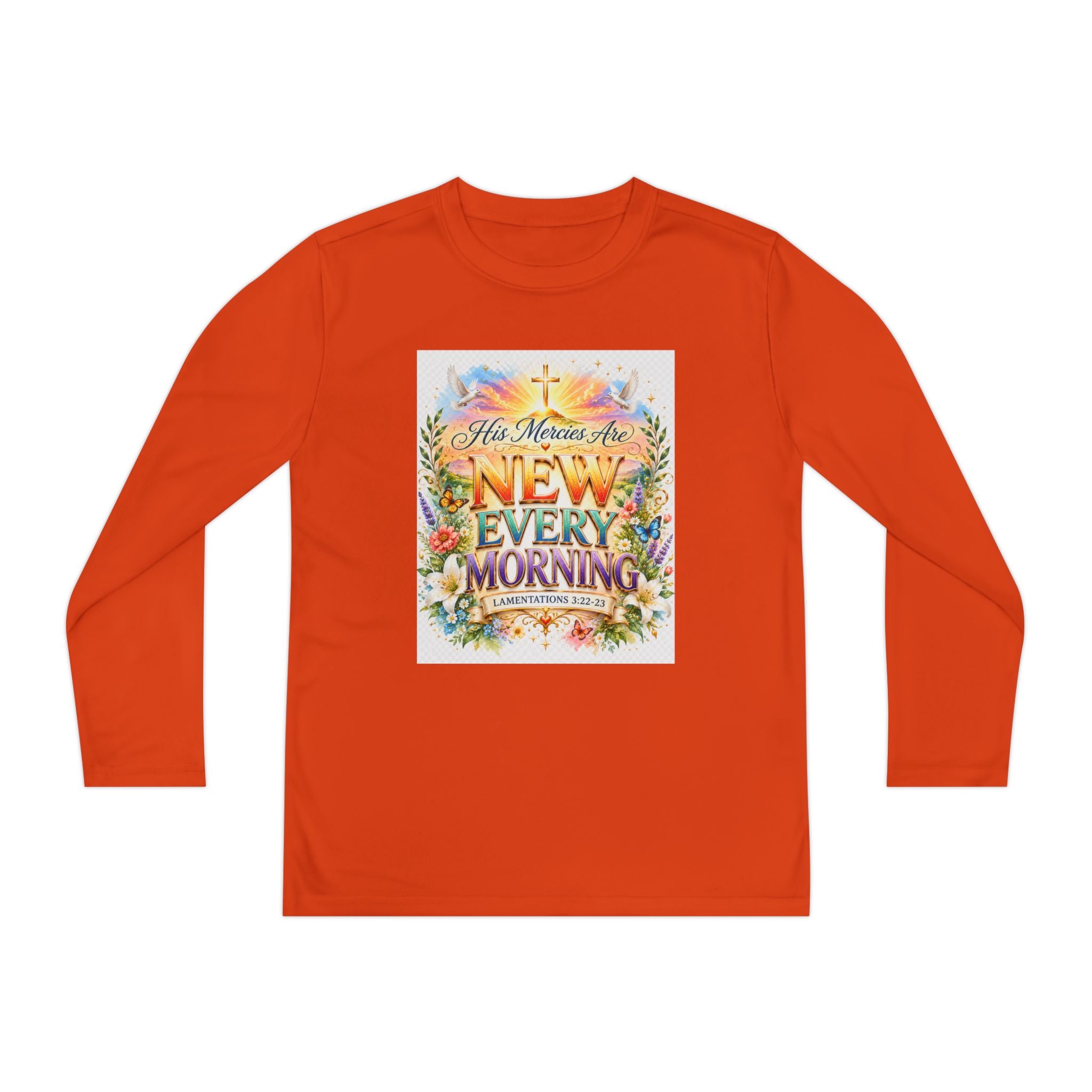 Christian Kids Long Sleeve T-Shirt – "His Mercies Are New Every Morning" Floral Inspirational Youth Tee