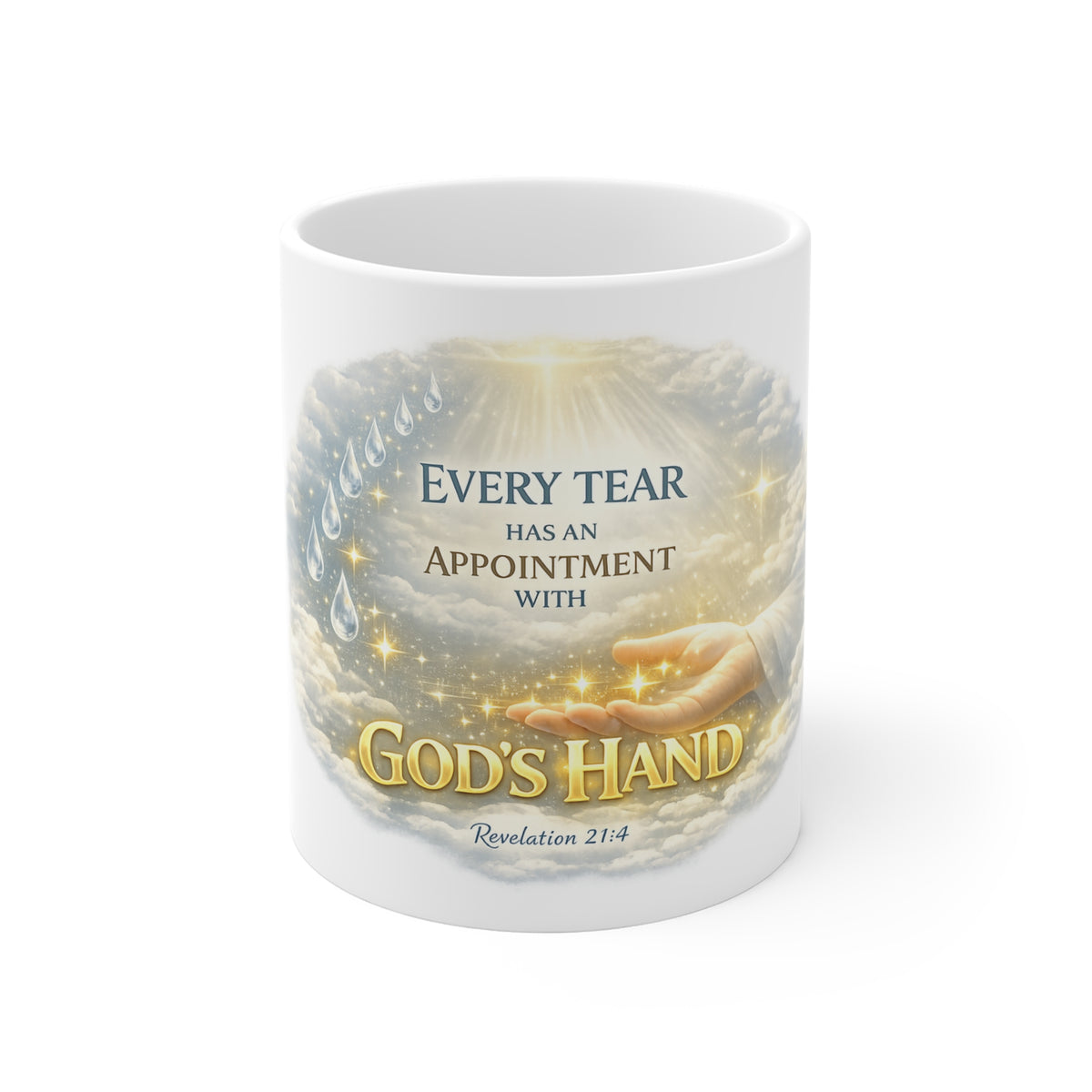 Christian Inspirational Coffee Mug – "Every Tear Has an Appointment with God's Hand" 11oz Ceramic Cup