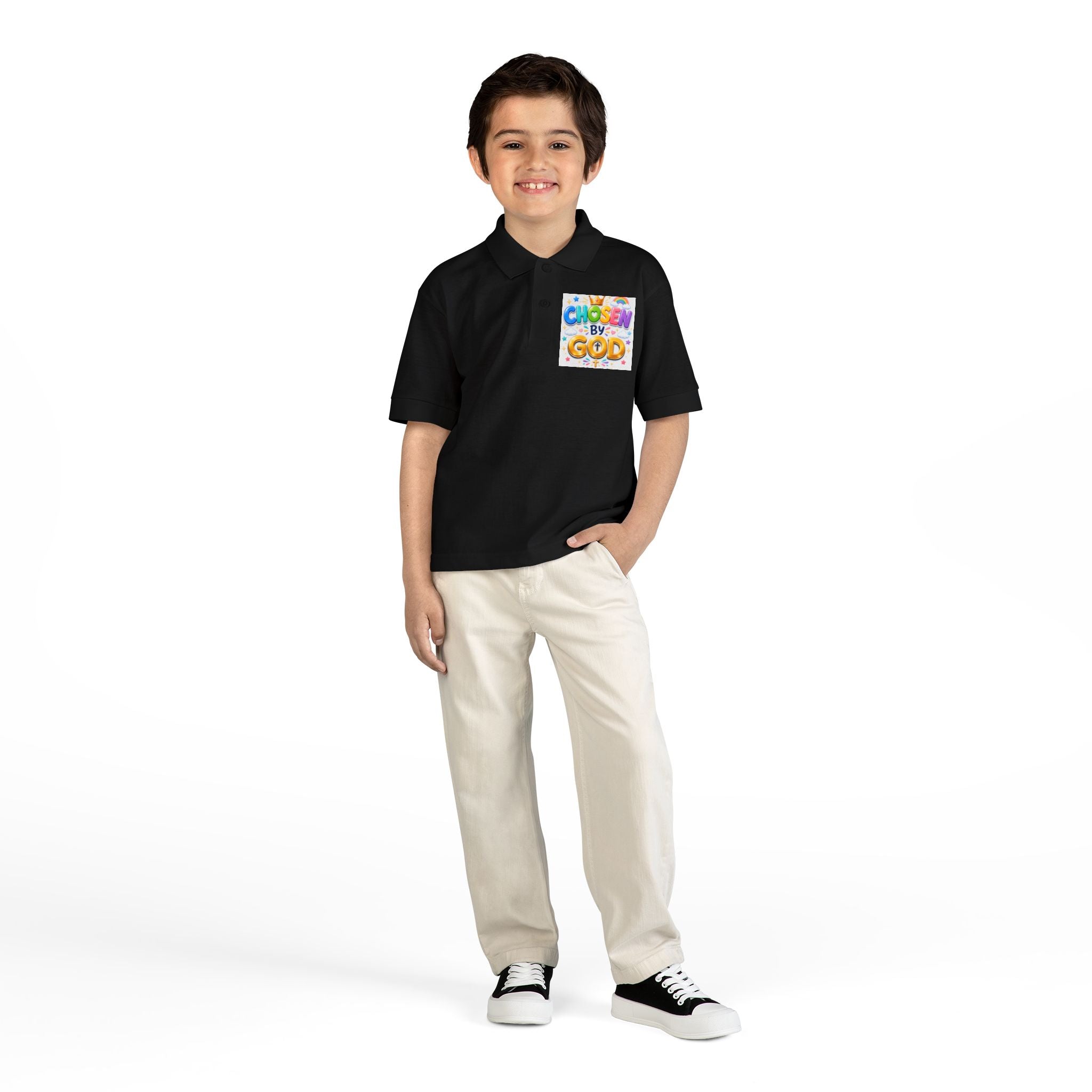 Christian Kids Polo Shirt – "Chosen by God" 1 Peter 2:9 Youth Scripture Tee