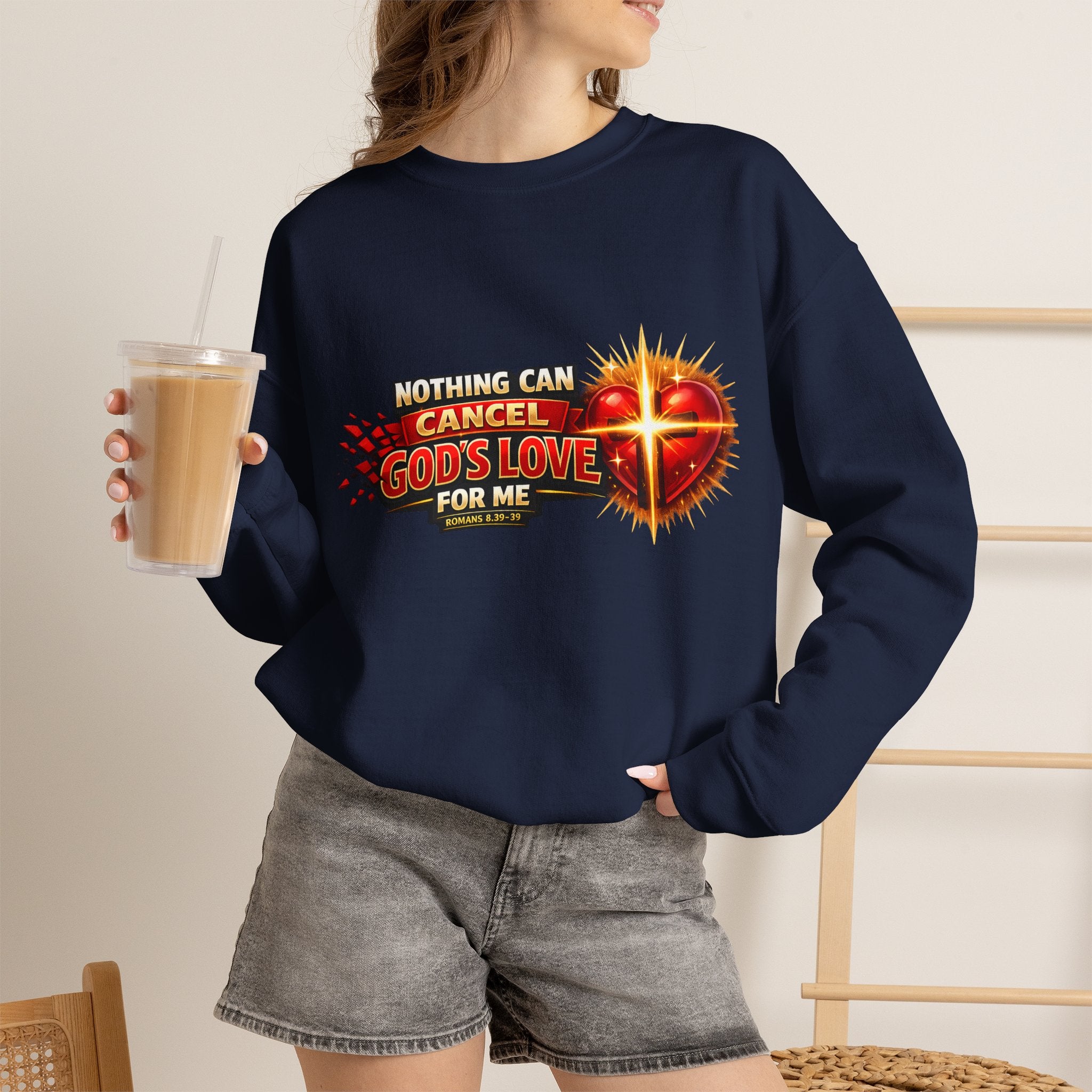 Christian Faith Crewneck Sweatshirt – "Nothing Can Cancel God's Love for Me" Inspirational Ministry Pullover