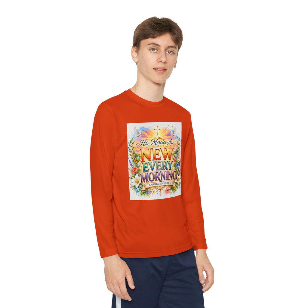 Christian Kids Long Sleeve T-Shirt – "His Mercies Are New Every Morning" Floral Inspirational Youth Tee