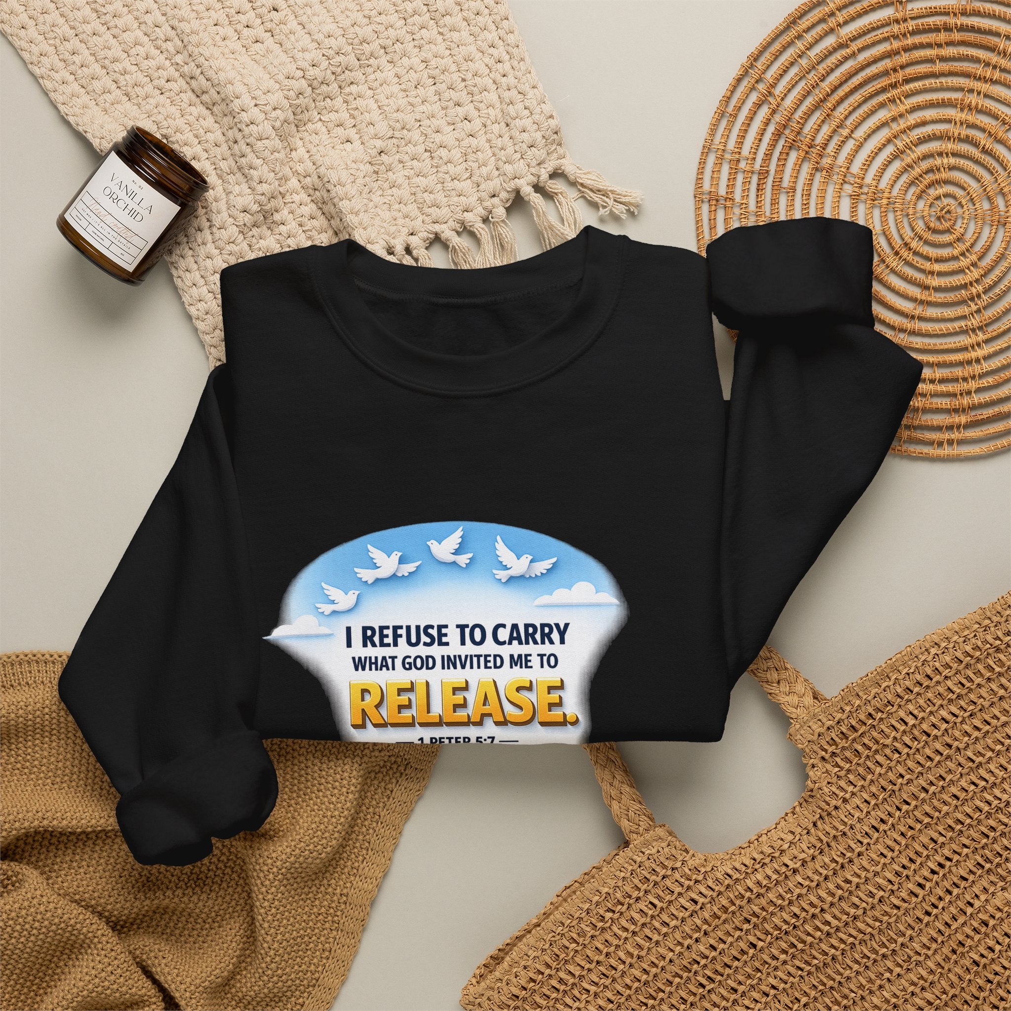 Christian Faith Crewneck Sweatshirt – "I Refuse to Carry What God Invited Me to Release" Inspirational Pullover