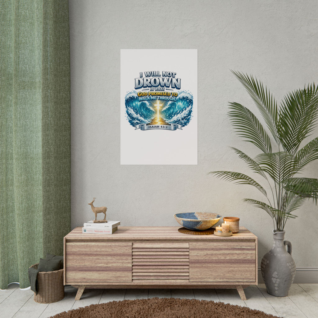 Isaiah 43:2 Rolled Poster — "I Will Not Drown" Christian Faith Wall Art