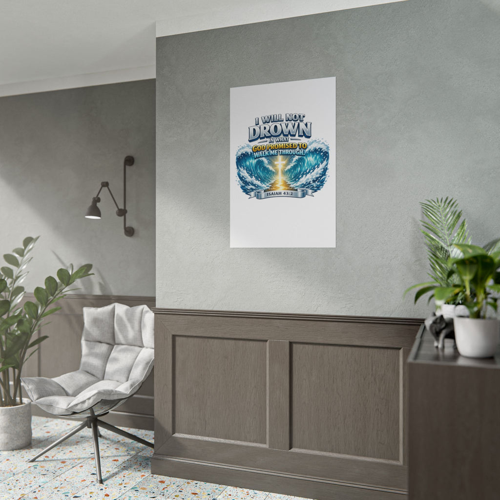 Isaiah 43:2 Rolled Poster — "I Will Not Drown" Christian Faith Wall Art