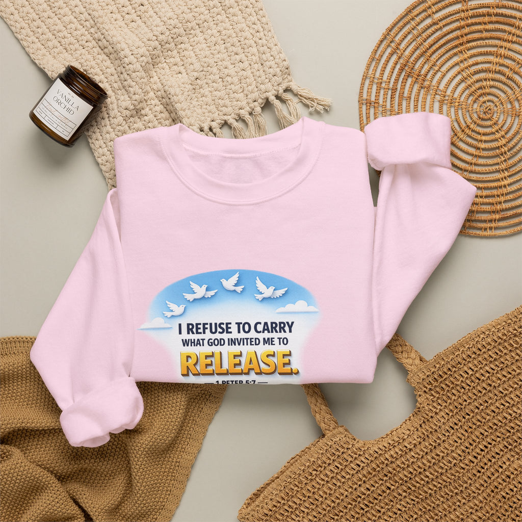 Christian Faith Crewneck Sweatshirt – "I Refuse to Carry What God Invited Me to Release" Inspirational Pullover