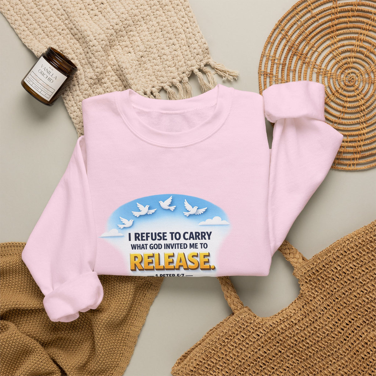 Christian Faith Crewneck Sweatshirt – "I Refuse to Carry What God Invited Me to Release" Inspirational Pullover