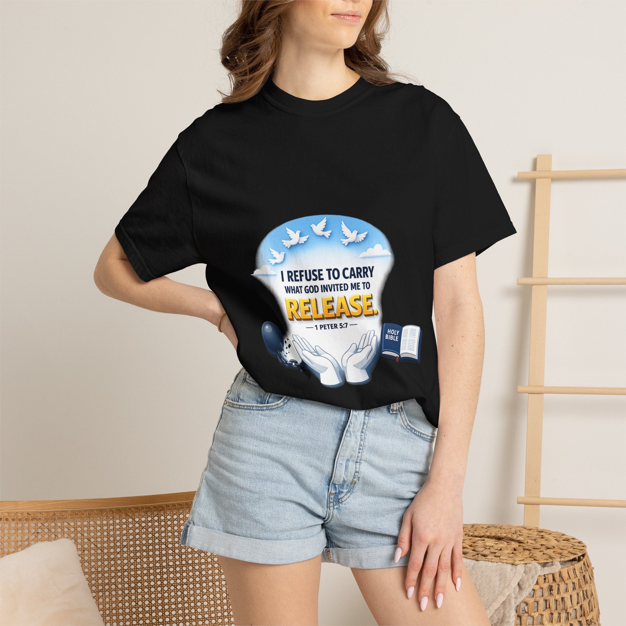 Christian Faith T-Shirt – "I Refuse to Carry What God Invited Me to Release" 1 Peter 5:7 Graphic Tee