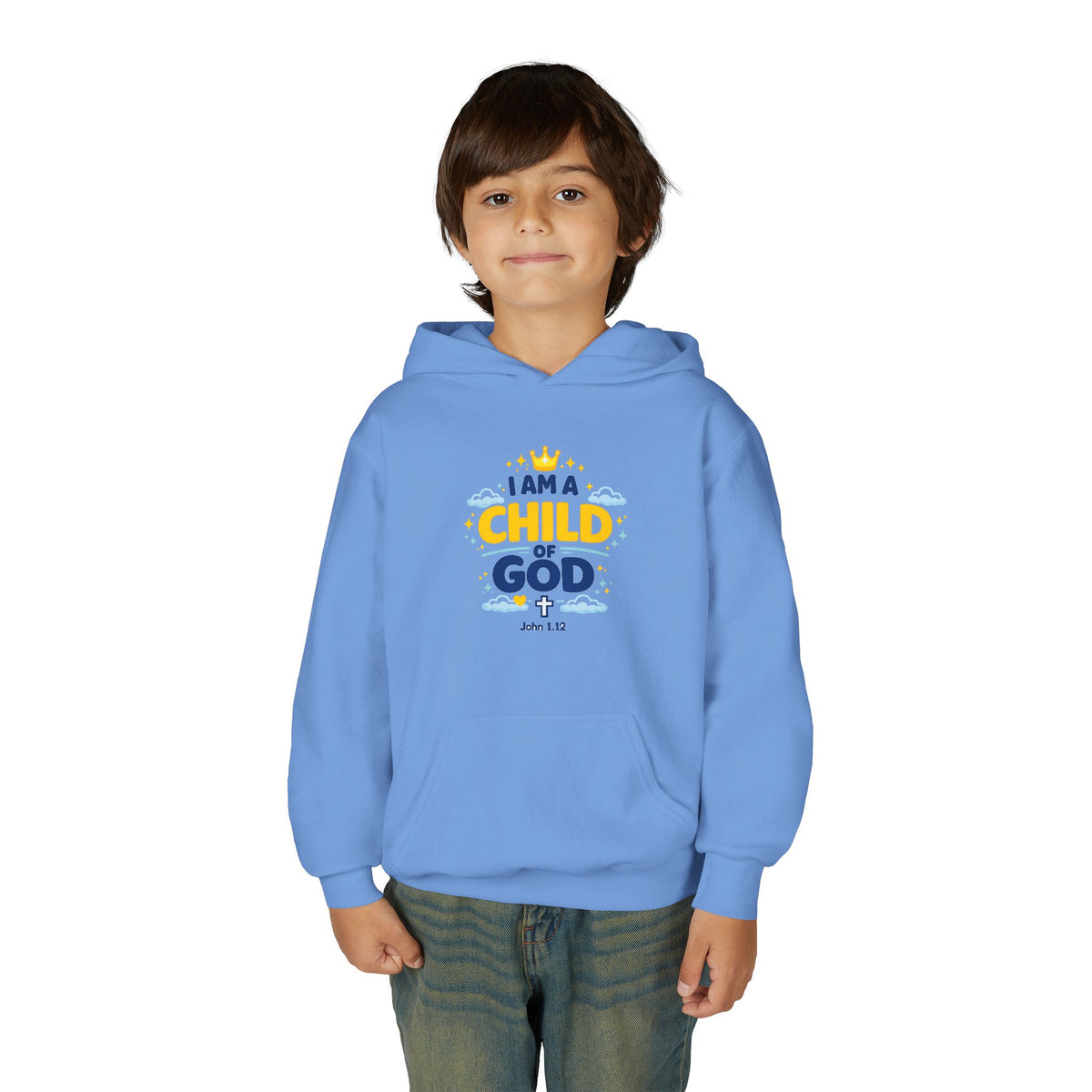 Youth Hoodie — "I Am a Child of God" Christian Kids Pullover (John 1:12)