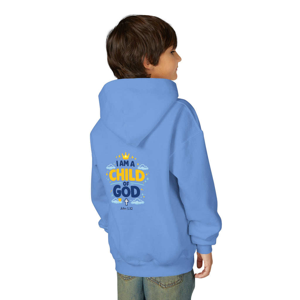 Youth Hoodie — "I Am a Child of God" Christian Kids Pullover (John 1:12)