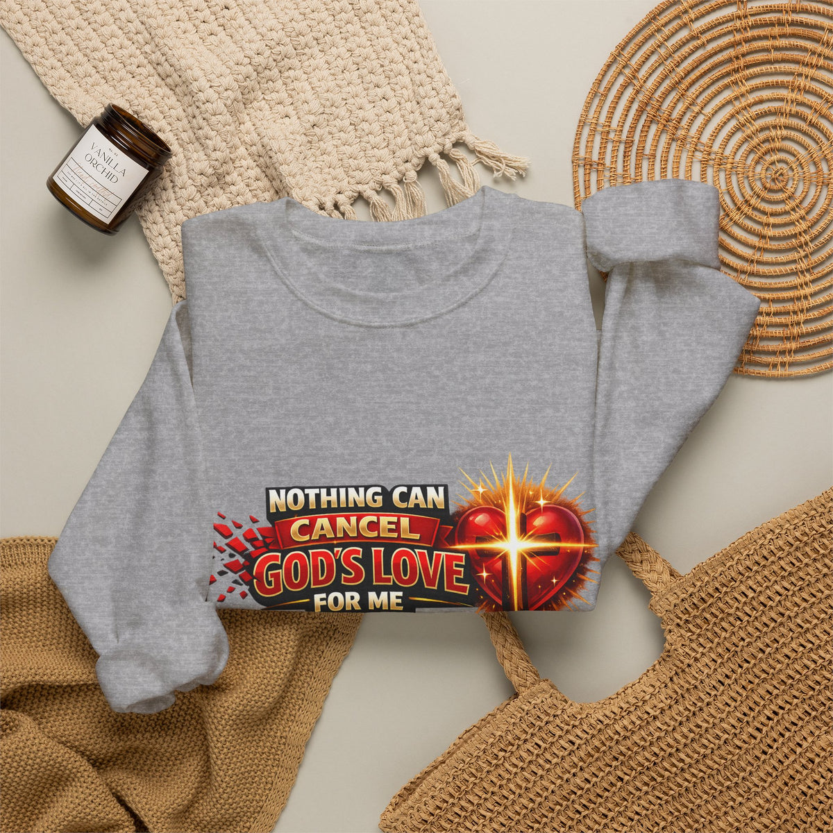 Christian Faith Crewneck Sweatshirt – "Nothing Can Cancel God's Love for Me" Inspirational Ministry Pullover