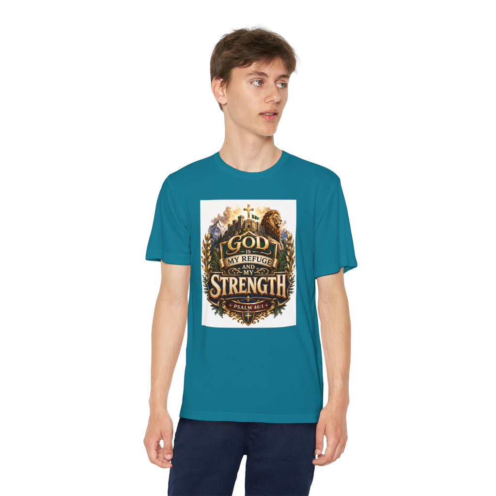 Faith Youth T‑Shirt — "God My Refuge and Strength" Christian Tee (Psalm 46:1)