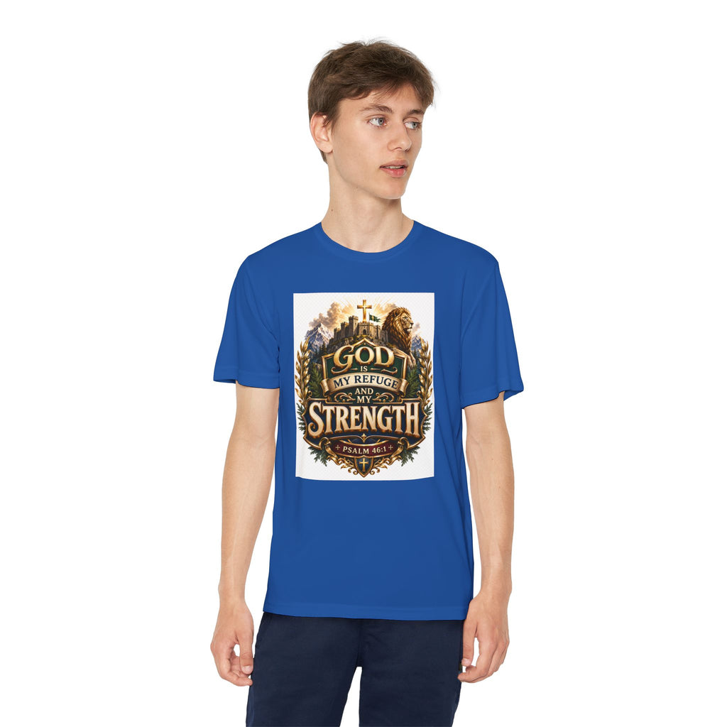 Faith Youth T‑Shirt — "God My Refuge and Strength" Christian Tee (Psalm 46:1)