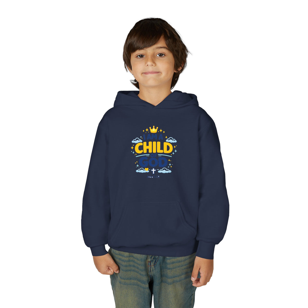 Youth Hoodie — "I Am a Child of God" Christian Kids Pullover (John 1:12)