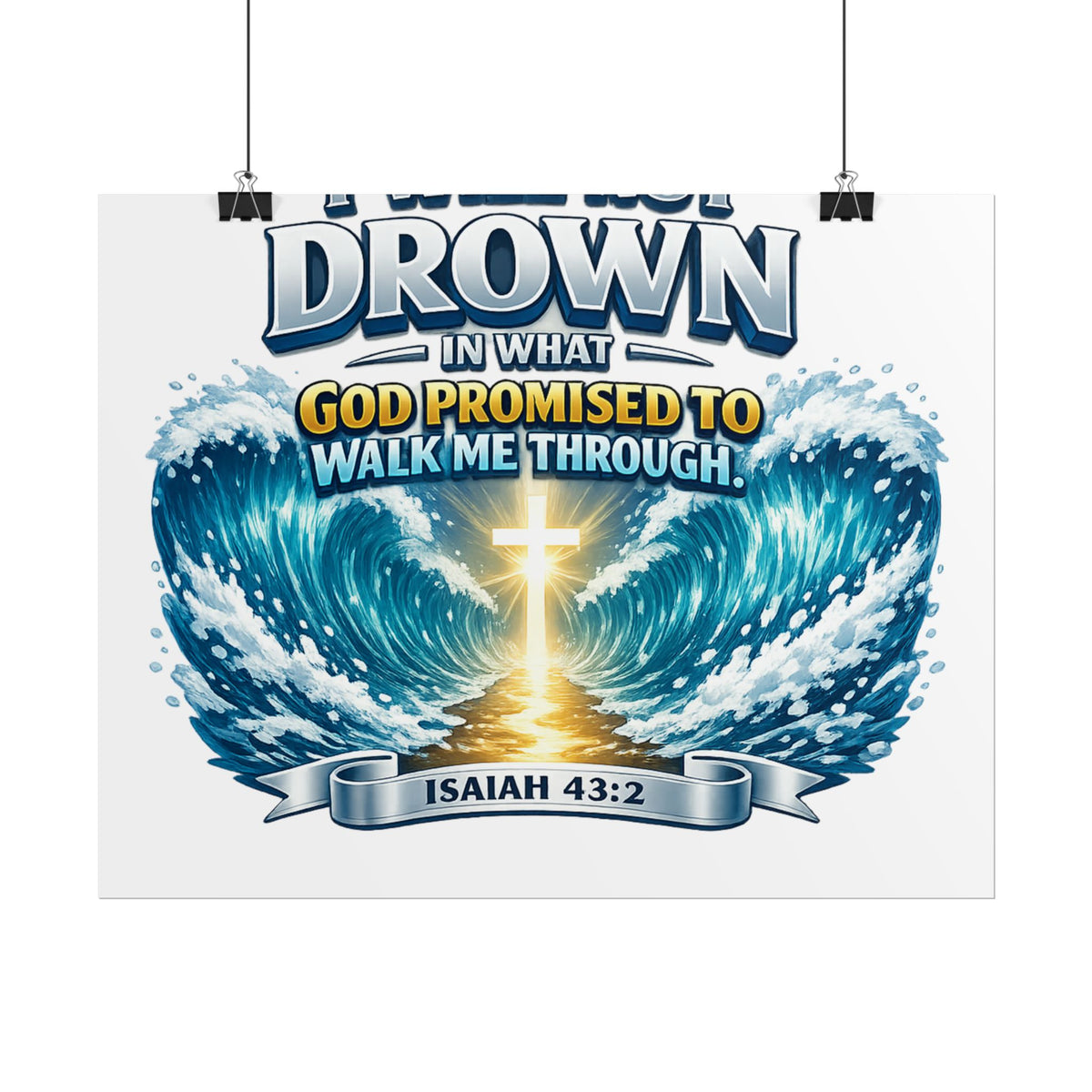 Isaiah 43:2 Rolled Poster — "I Will Not Drown" Christian Faith Wall Art