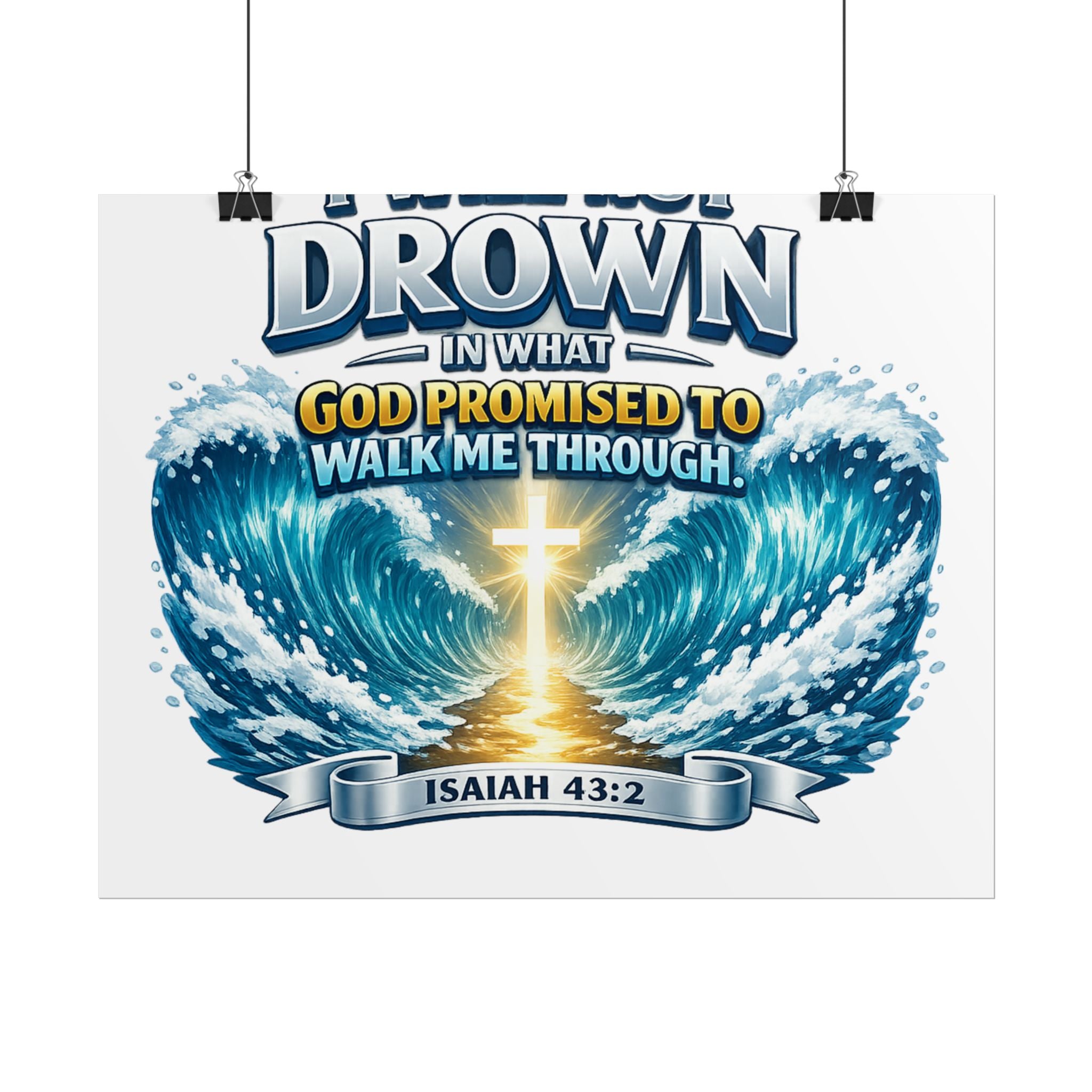 Isaiah 43:2 Rolled Poster — "I Will Not Drown" Christian Faith Wall Art