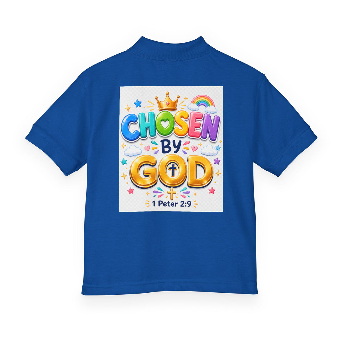 Christian Kids Polo Shirt – "Chosen by God" 1 Peter 2:9 Youth Scripture Tee