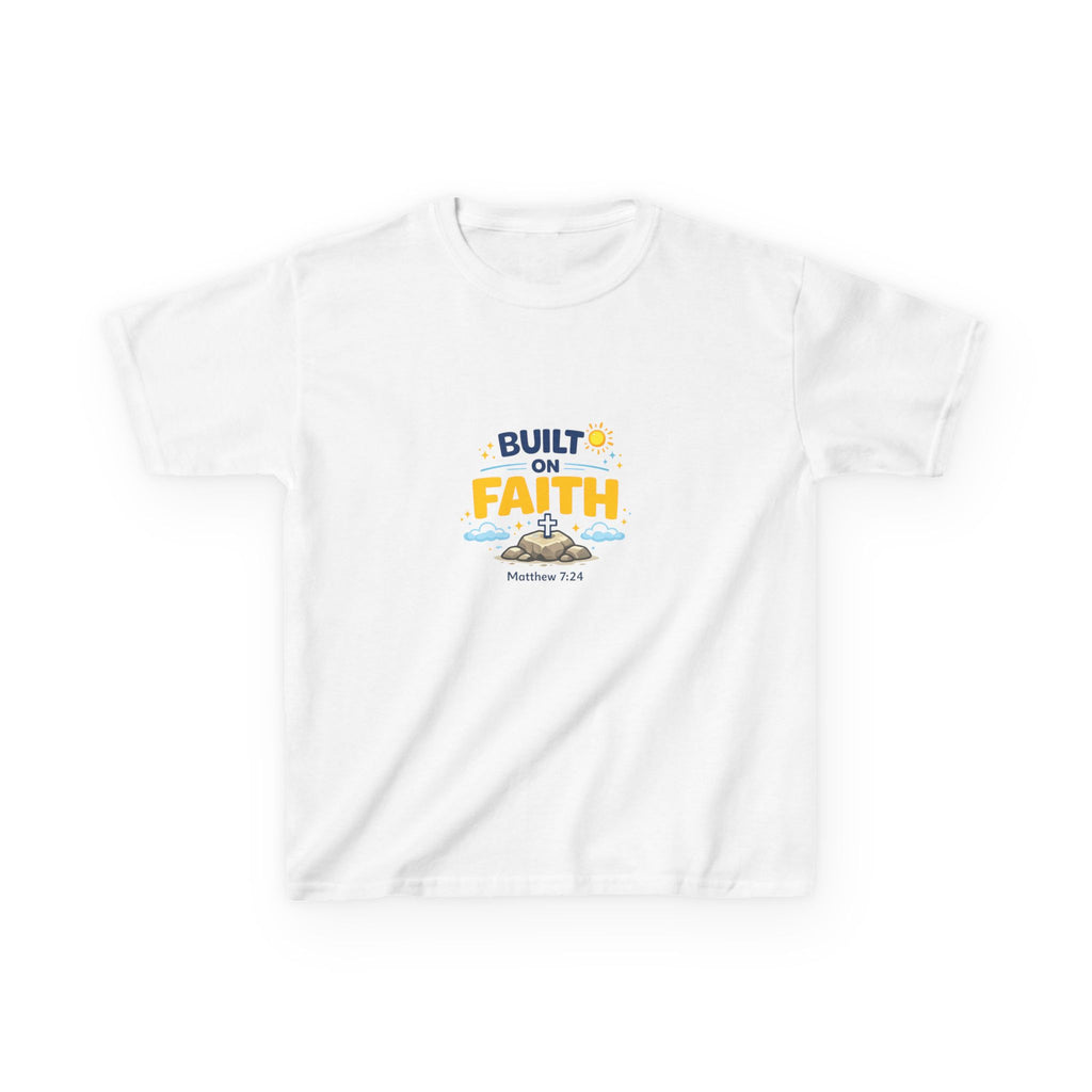 Kids T-Shirt — "Built on Faith" Christian Graphic Tee