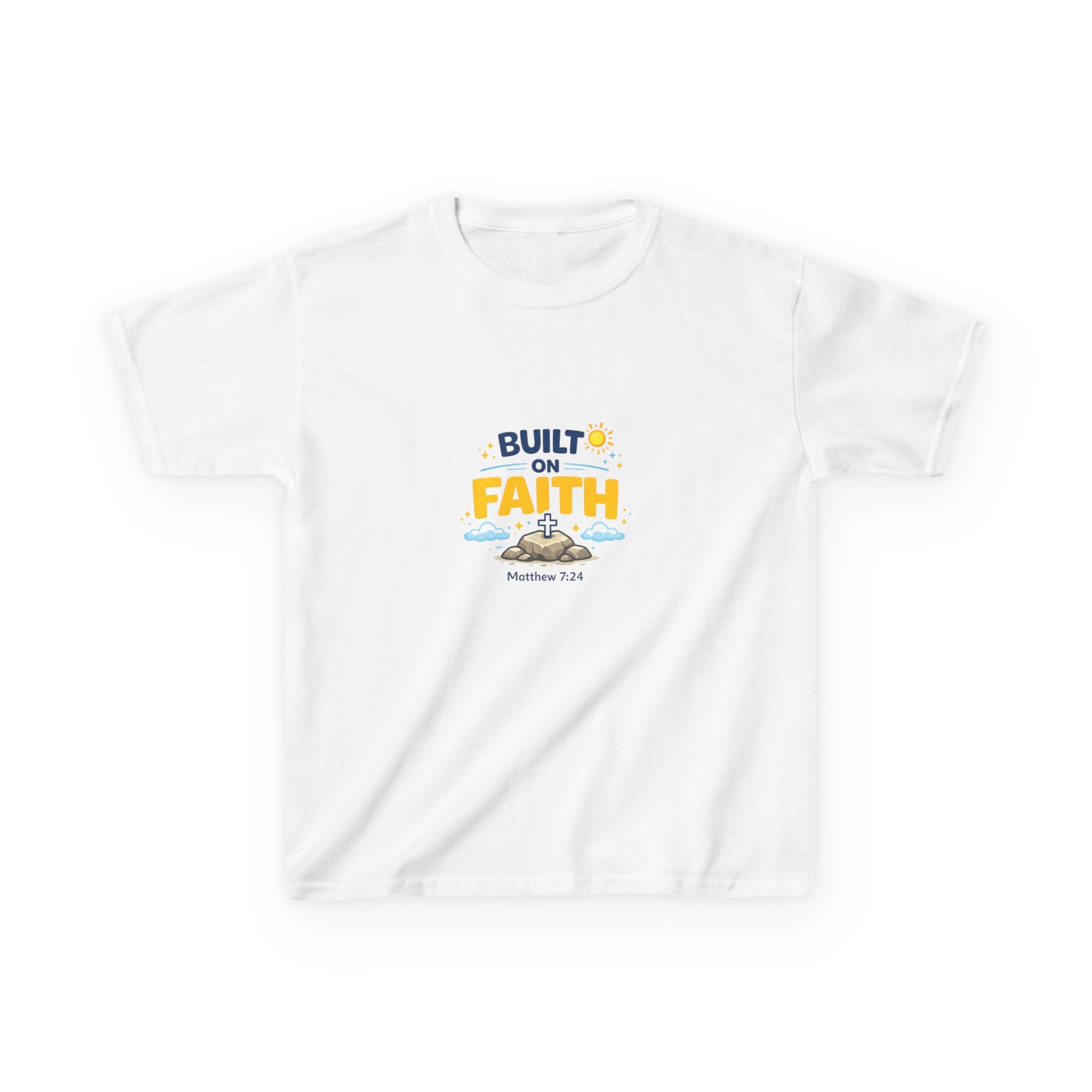 Kids T-Shirt — "Built on Faith" Christian Graphic Tee