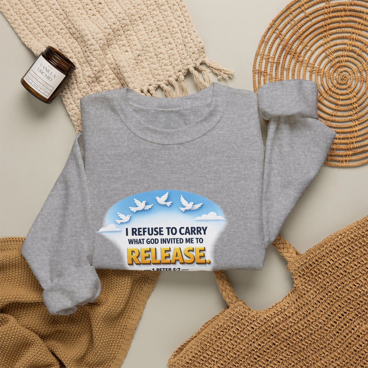 Christian Faith Crewneck Sweatshirt – "I Refuse to Carry What God Invited Me to Release" Inspirational Pullover