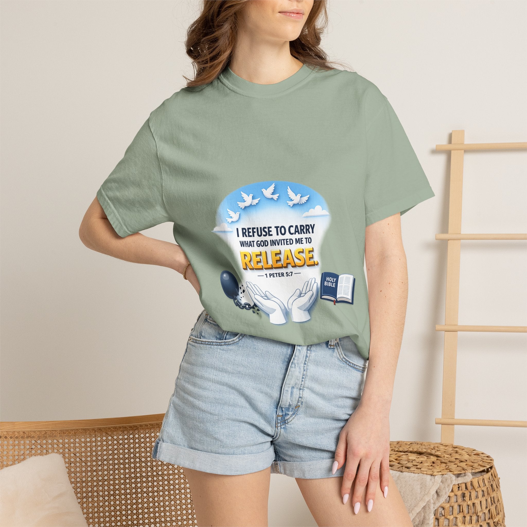 Christian Faith T-Shirt – "I Refuse to Carry What God Invited Me to Release" 1 Peter 5:7 Graphic Tee