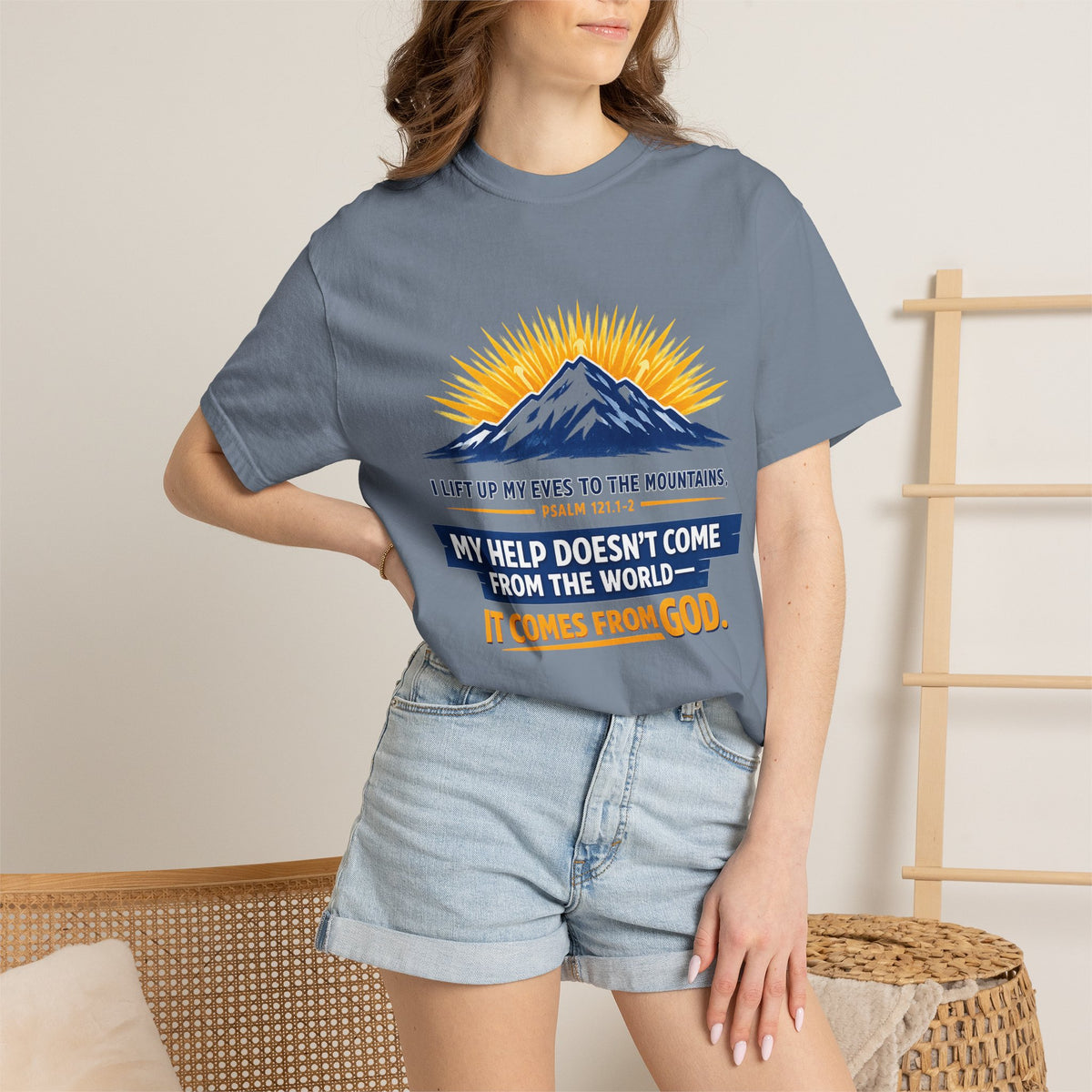 Christian Mountain T-Shirt – "My Help Comes From God" Inspirational Scripture Faith Tee