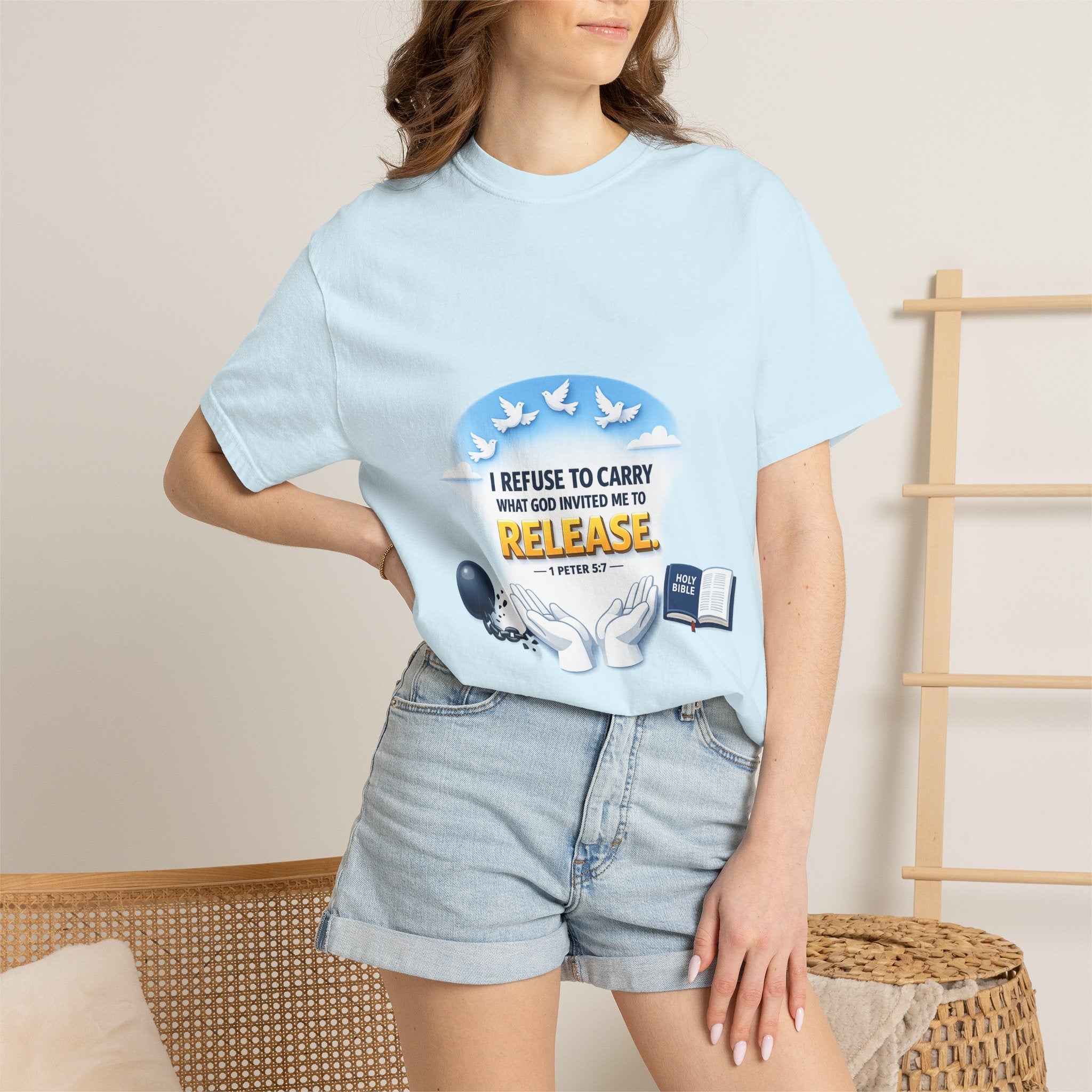 Christian Faith T-Shirt – "I Refuse to Carry What God Invited Me to Release" 1 Peter 5:7 Graphic Tee