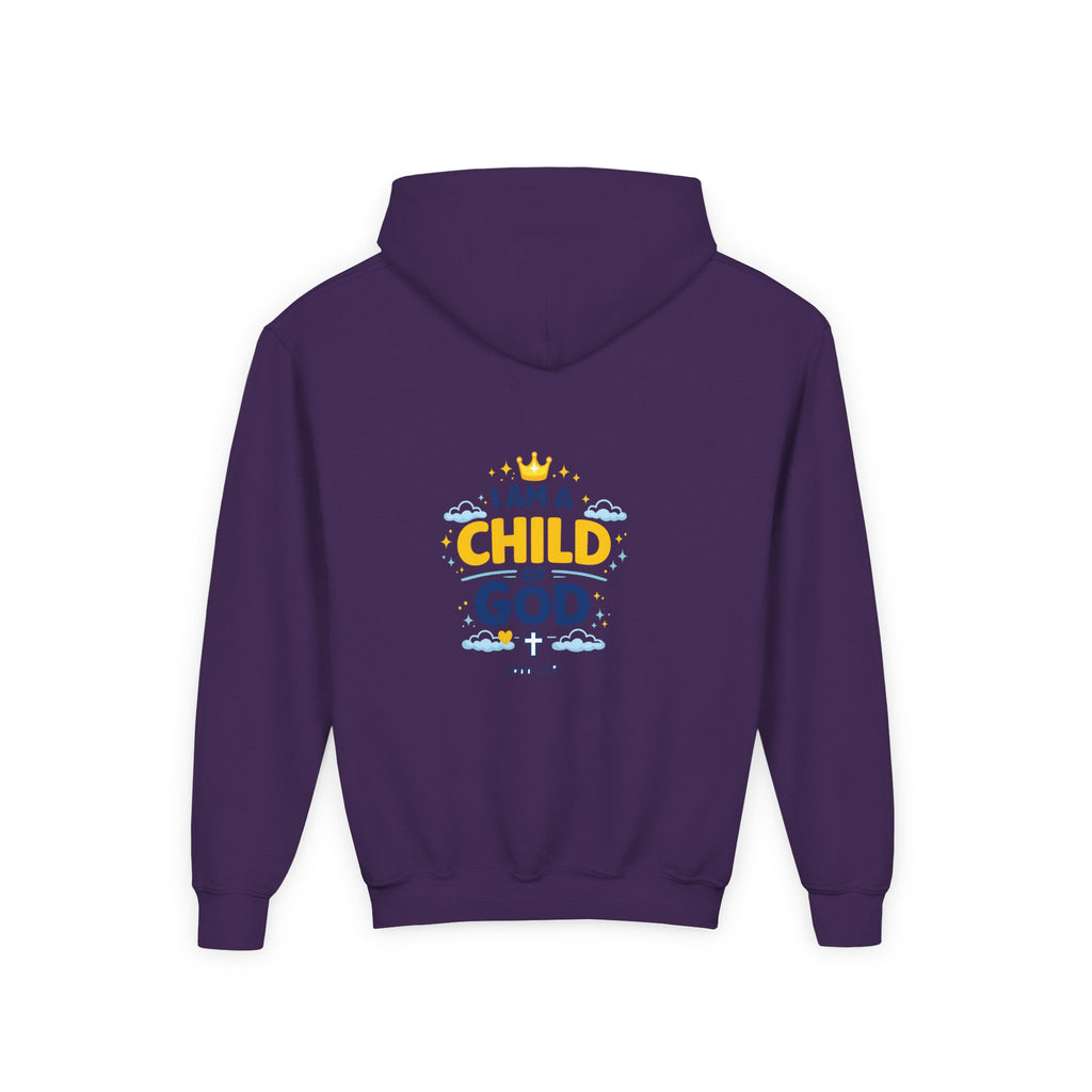 Youth Hoodie — "I Am a Child of God" Christian Kids Pullover (John 1:12)