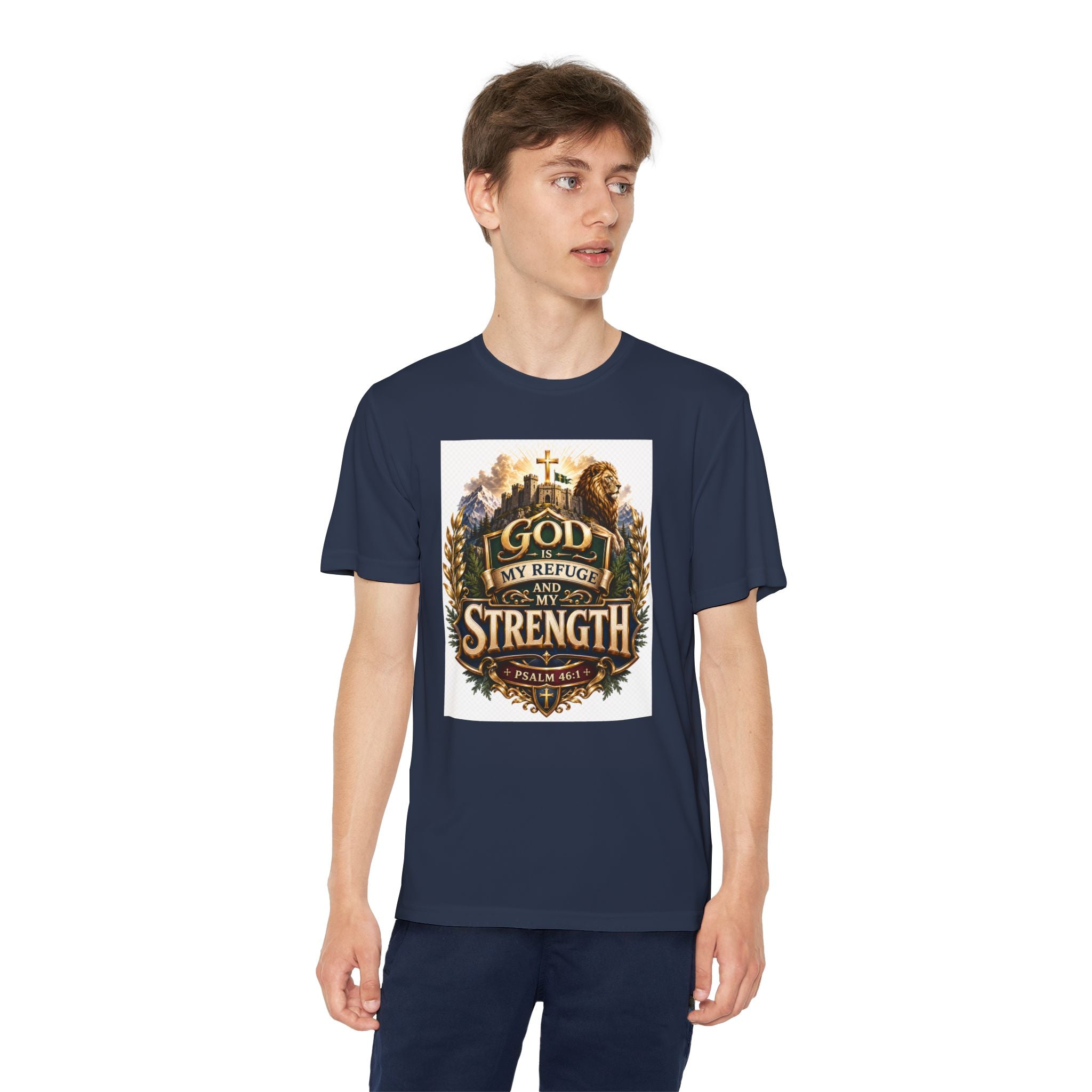 Faith Youth T‑Shirt — "God My Refuge and Strength" Christian Tee (Psalm 46:1)