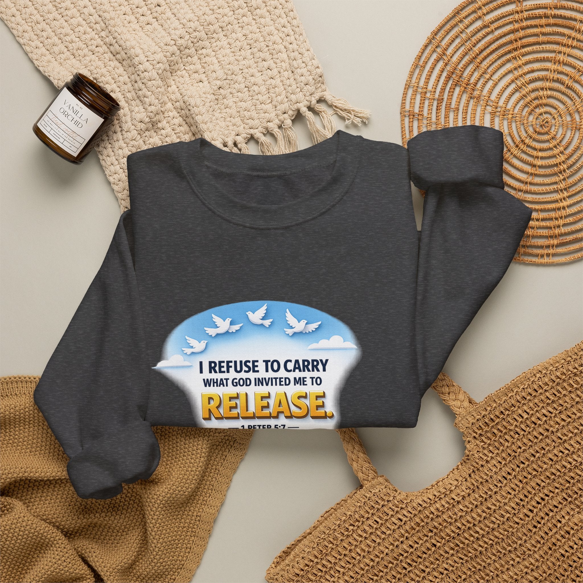 Christian Faith Crewneck Sweatshirt – "I Refuse to Carry What God Invited Me to Release" Inspirational Pullover