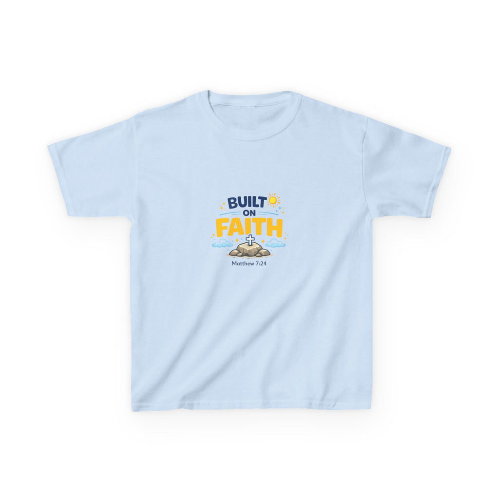Kids T-Shirt — "Built on Faith" Christian Graphic Tee