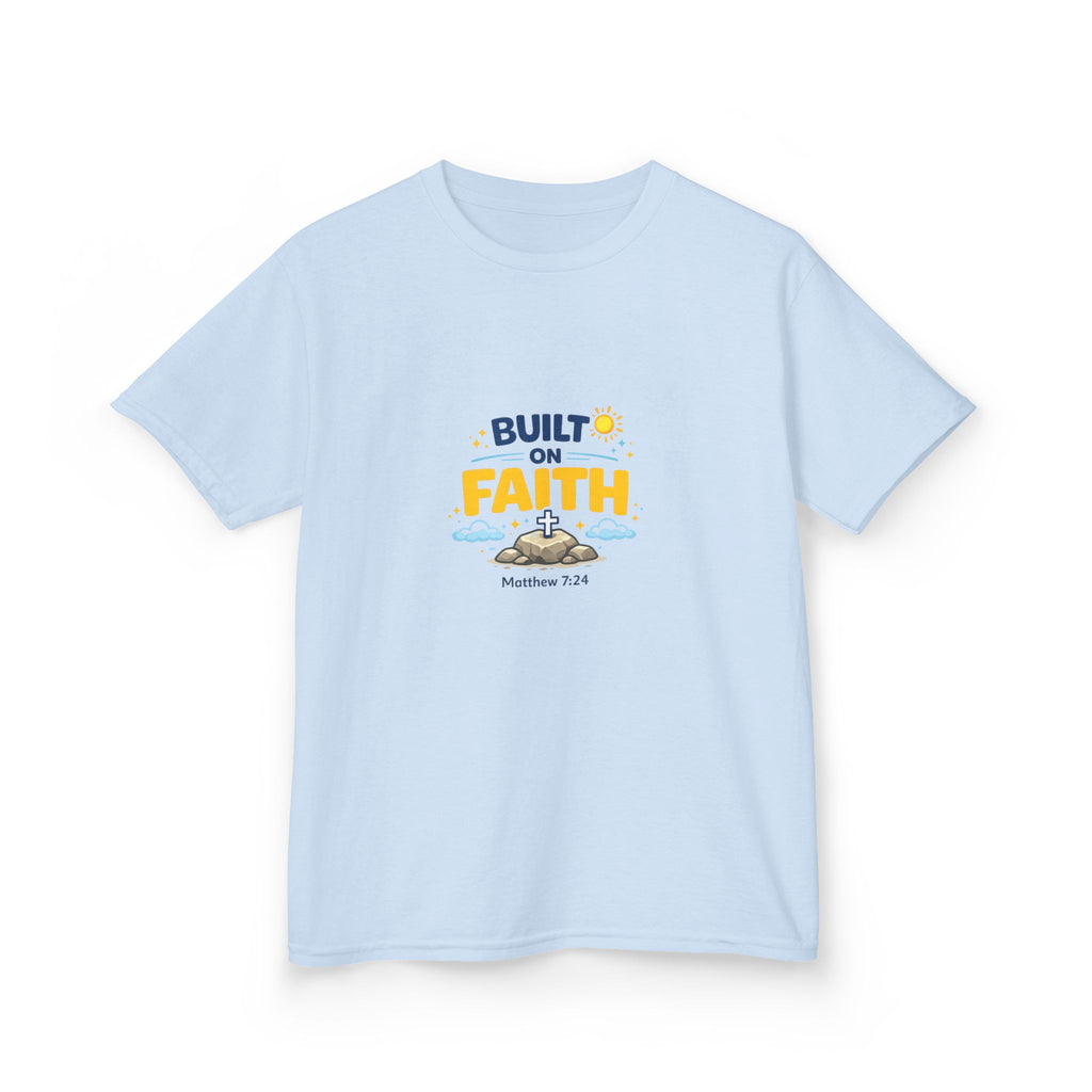 Kids T-Shirt — "Built on Faith" Christian Graphic Tee