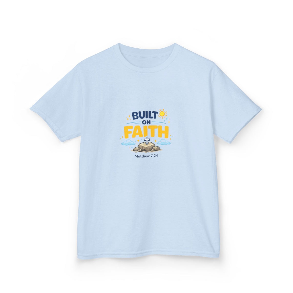Kids T-Shirt — "Built on Faith" Christian Graphic Tee