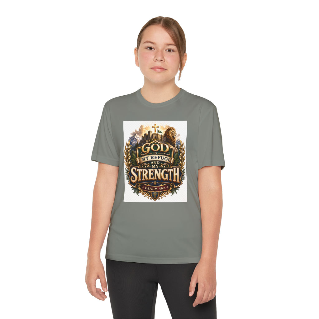 Faith Youth T‑Shirt — "God My Refuge and Strength" Christian Tee (Psalm 46:1)