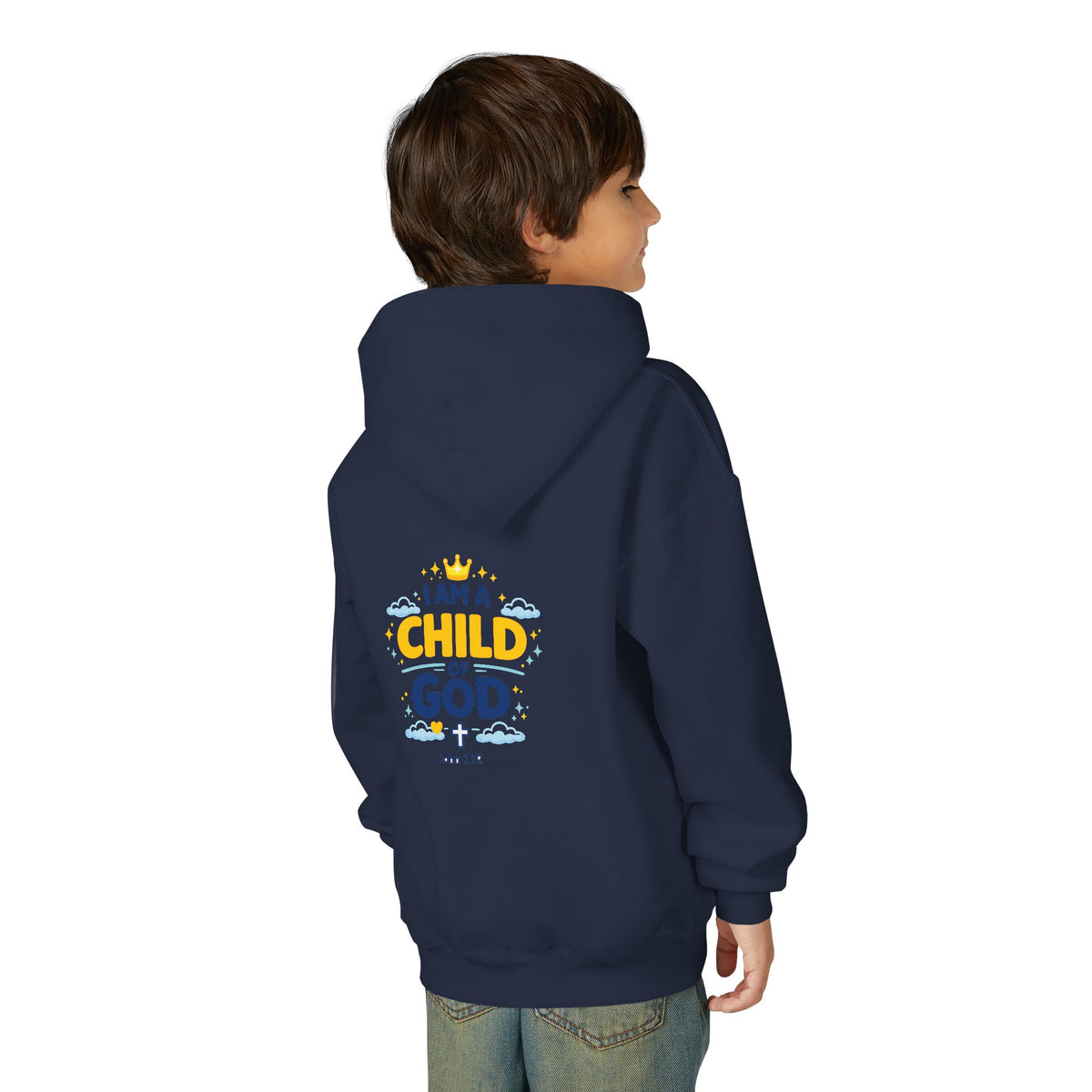 Youth Hoodie — "I Am a Child of God" Christian Kids Pullover (John 1:12)