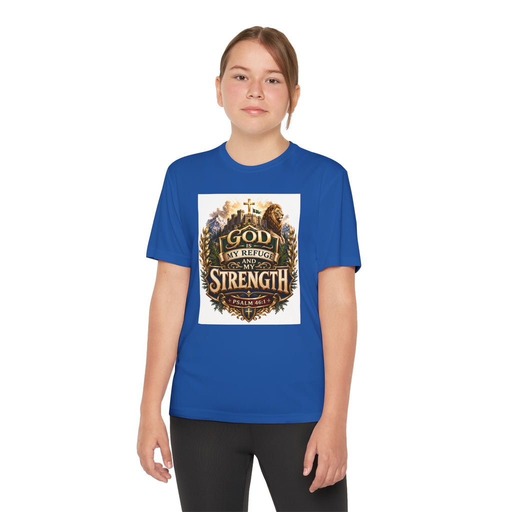 Faith Youth T‑Shirt — "God My Refuge and Strength" Christian Tee (Psalm 46:1)