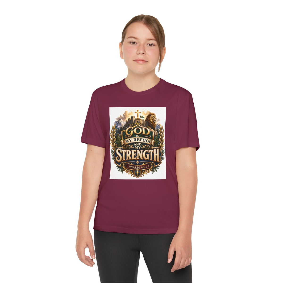 Faith Youth T‑Shirt — "God My Refuge and Strength" Christian Tee (Psalm 46:1)