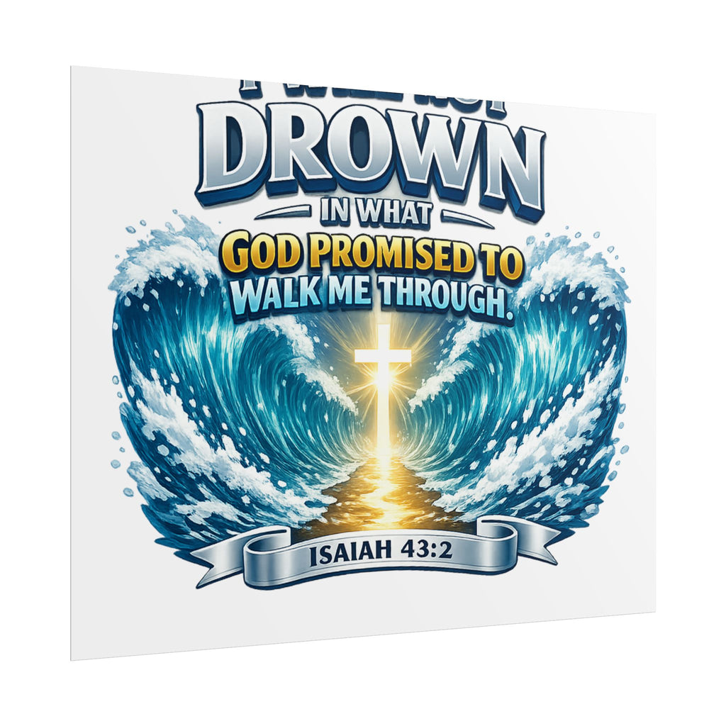 Isaiah 43:2 Rolled Poster — "I Will Not Drown" Christian Faith Wall Art