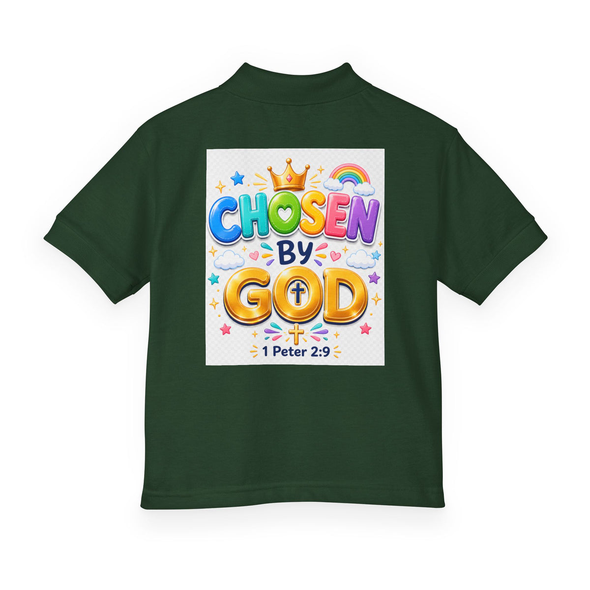 Christian Kids Polo Shirt – "Chosen by God" 1 Peter 2:9 Youth Scripture Tee