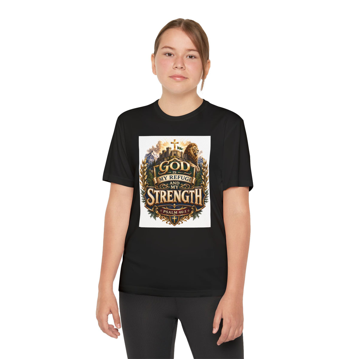 Faith Youth T‑Shirt — "God My Refuge and Strength" Christian Tee (Psalm 46:1)
