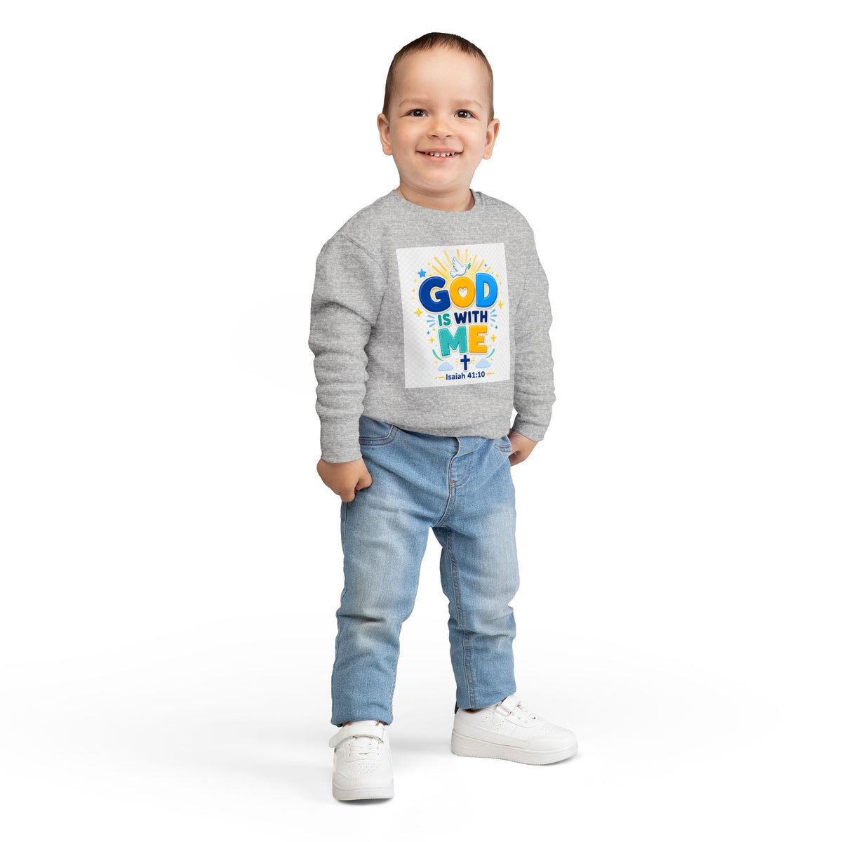 Toddler Sweatshirt - "God Is With Me" Isaiah 41:10 Cute Christian Kids Pullover