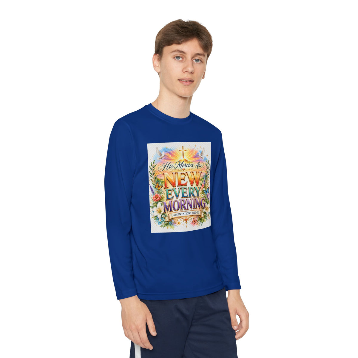 Christian Kids Long Sleeve T-Shirt – "His Mercies Are New Every Morning" Floral Inspirational Youth Tee