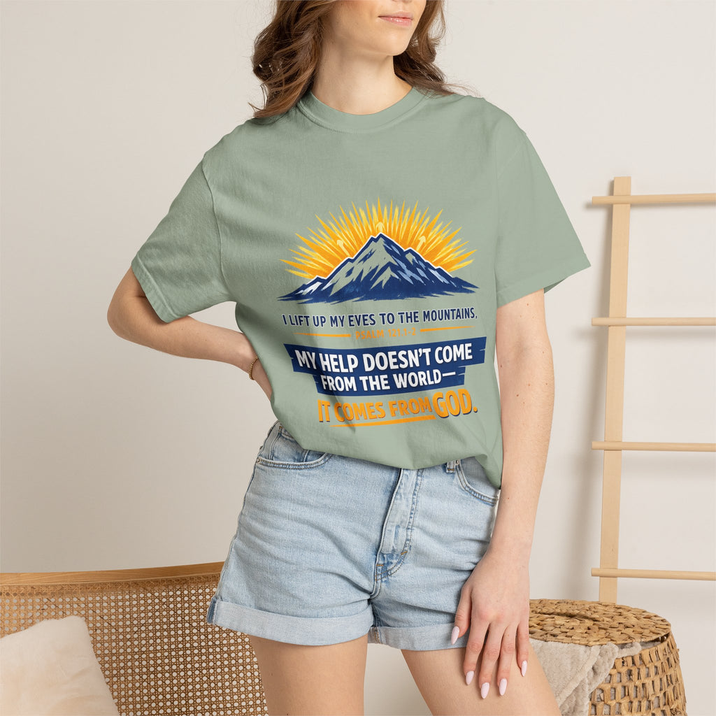 Christian Mountain T-Shirt – "My Help Comes From God" Inspirational Scripture Faith Tee
