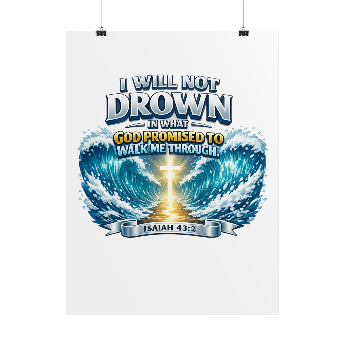 Isaiah 43:2 Rolled Poster — "I Will Not Drown" Christian Faith Wall Art