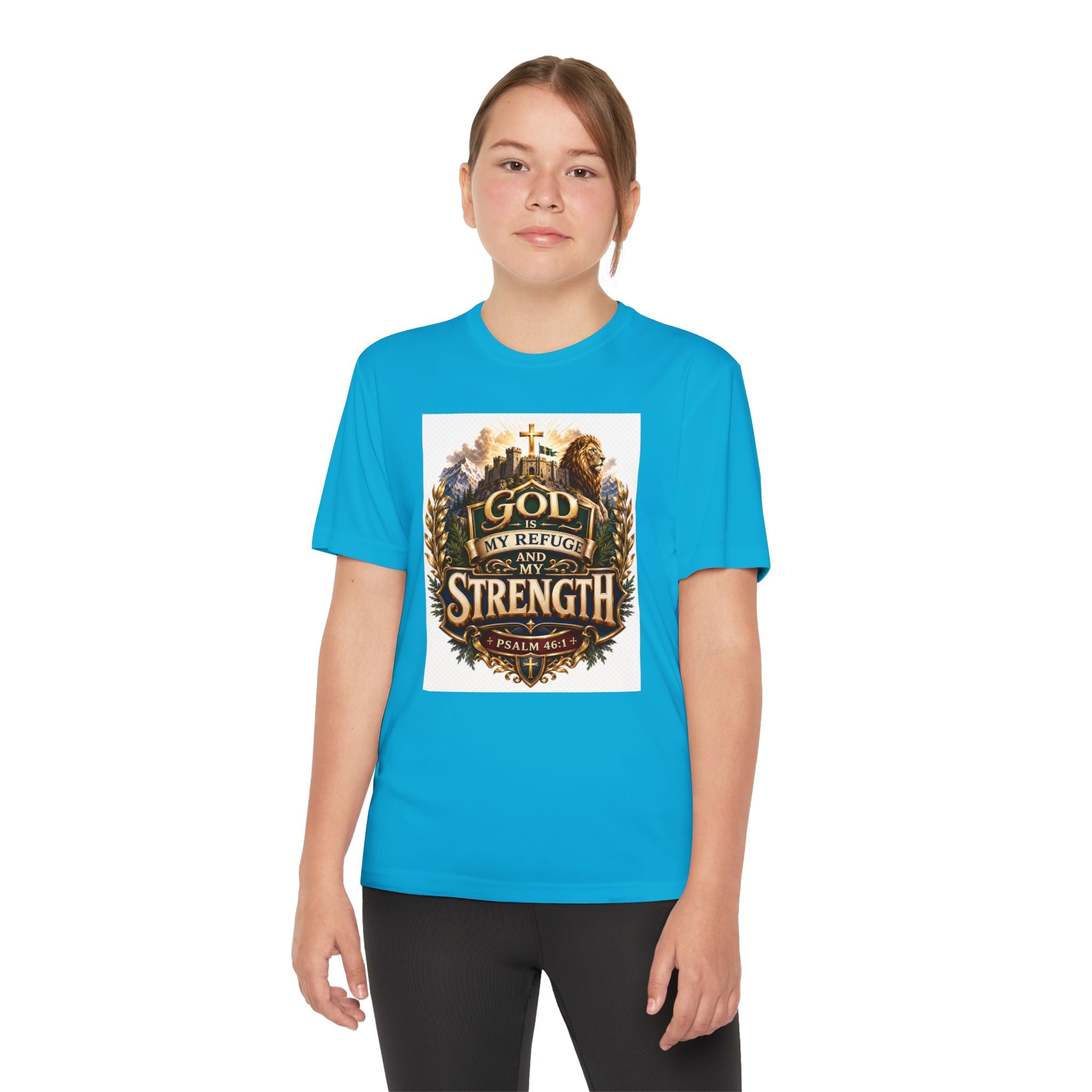 Faith Youth T‑Shirt — "God My Refuge and Strength" Christian Tee (Psalm 46:1)