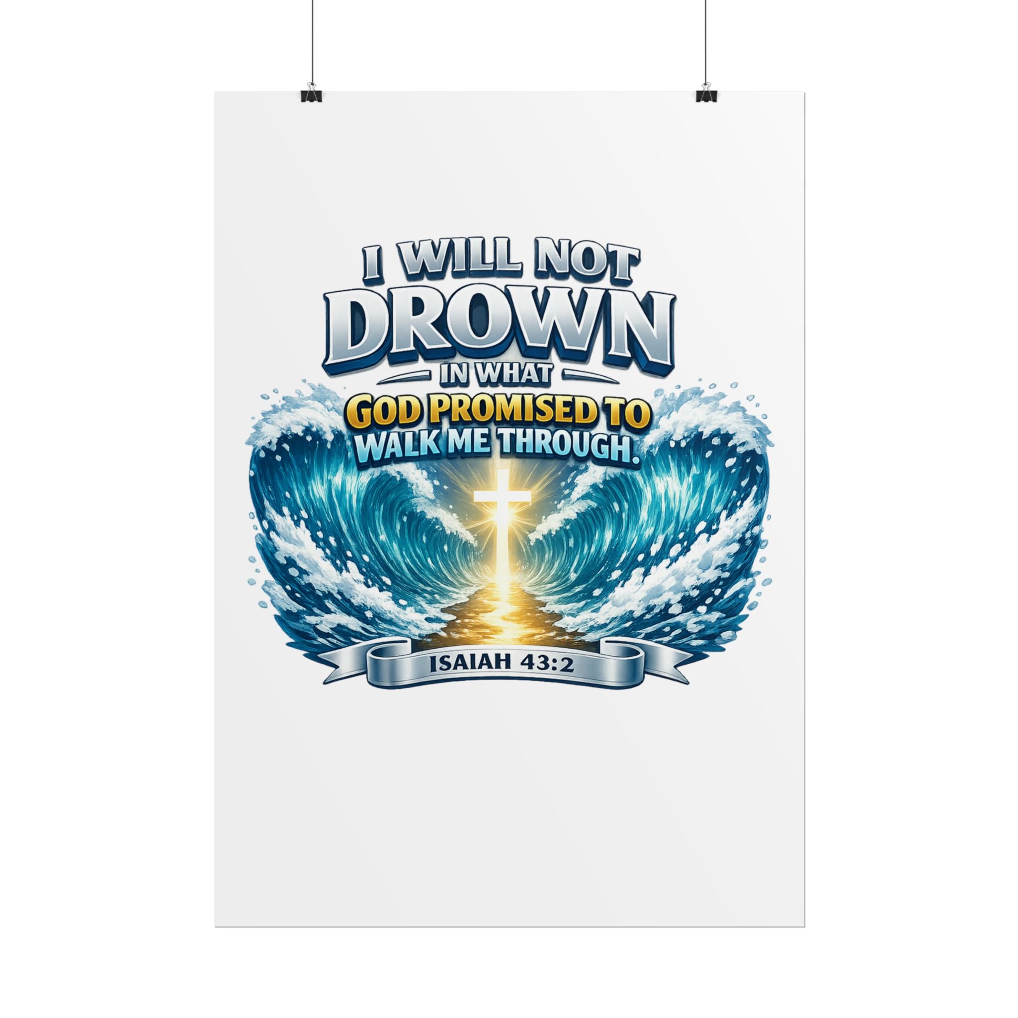 Isaiah 43:2 Rolled Poster — "I Will Not Drown" Christian Faith Wall Art